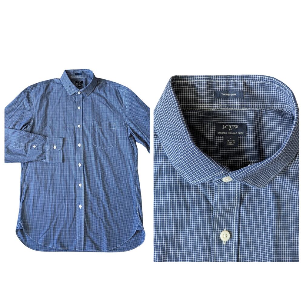 J.Crew Thompson Wrinkle Free Button Down Shirt L/16-16.5 Blue Cotton Career Work